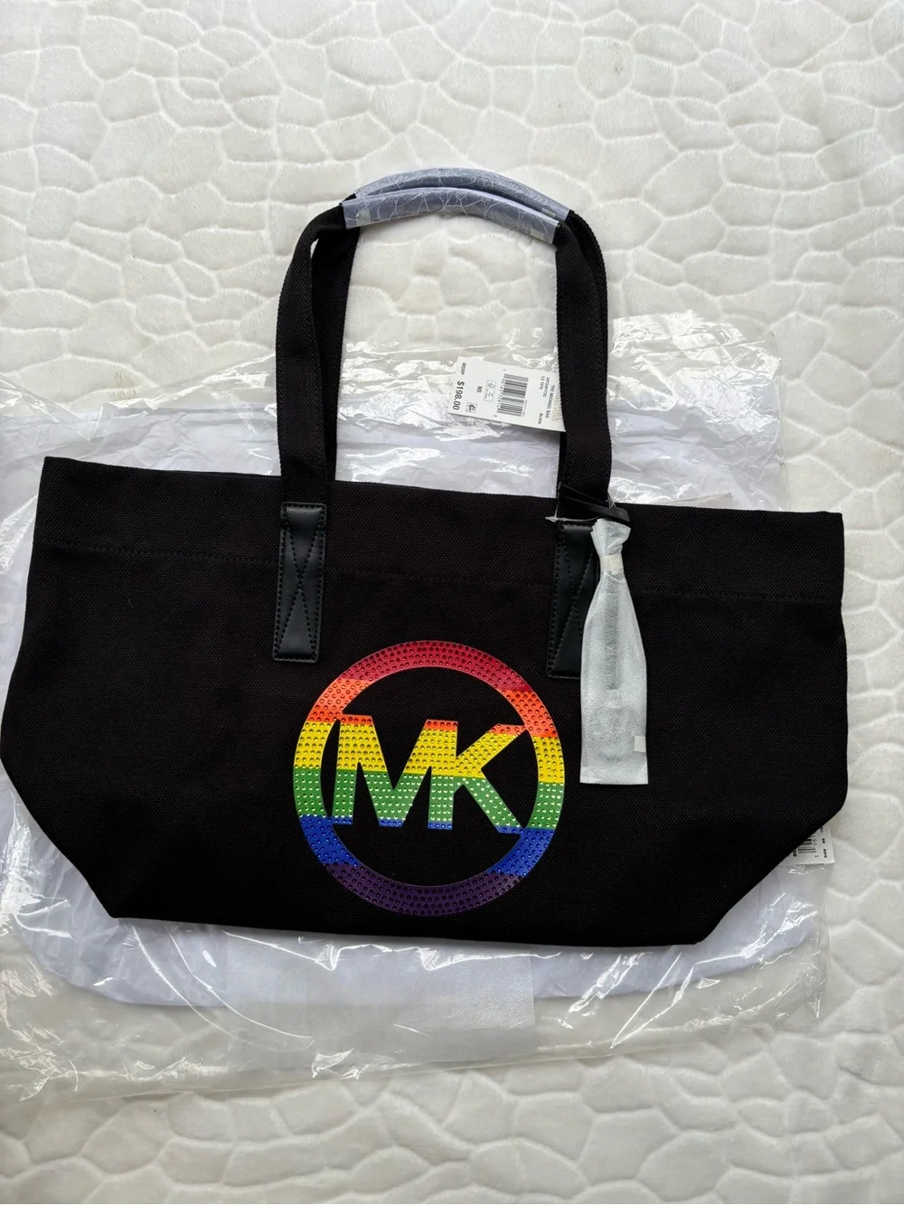 Michael Kors Rainbow Logo Large Embellished Black Canvas Tote bag